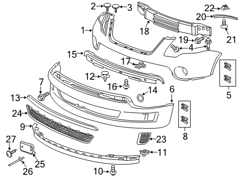 2011 GMC Acadia Front Bumper Bumper Cover Diagram for 15890878