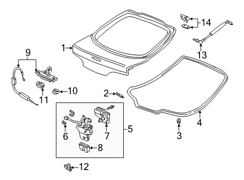 2005 Acura RSX Lift Gate Stay Set, Passenger Side Tailgate Open Diagram for 04741-S6M-Z21