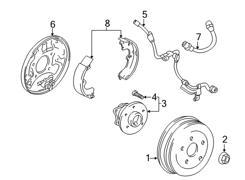 2004 Pontiac Vibe Brake Components Drum, Rear Brake Diagram for 88970107