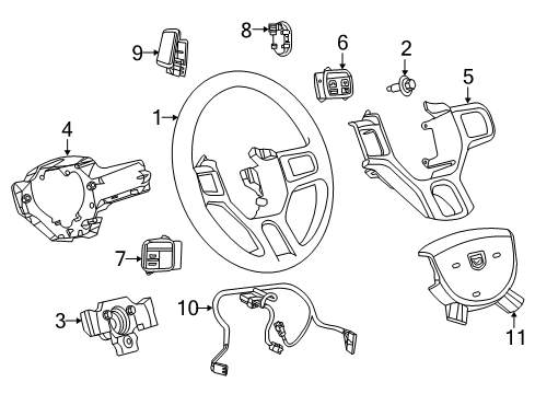 2013 Ram 3500 Steering Column & Wheel, Steering Gear & Linkage, Shroud, Switches & Levers Wiring-Steering Wheel Diagram for 68163712AB