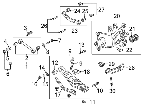 2021 Kia Sportage Rear Suspension Components, Lower Control Arm, Upper Control Arm, Stabilizer Bar Carrier Assembly-Rear Axle Diagram for 52720D9100