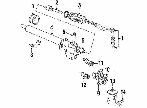 1991 Acura Integra P/S Pump & Hoses, Steering Gear & Linkage End, Passenger Side Tie Rod Diagram for 53540-SH3-013