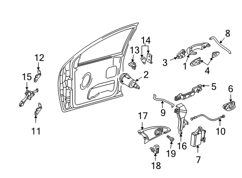 2003 Ford Focus Front Door - Lock & Hardware Handle, Inside Diagram for 6S4Z-5422600-A