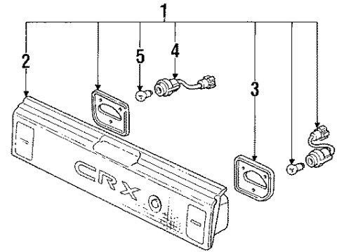 1988 Honda CRX Backup Lamps Garnish, Rear Panel Diagram for 33700-SH2-A02