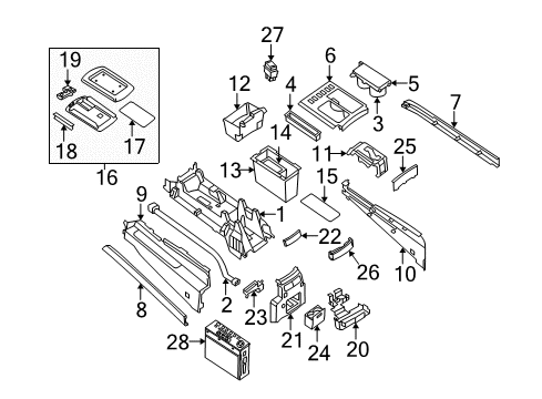 2008 Infiniti QX56 Front Console Insert Cup Holder Diagram for 96975-ZR00A