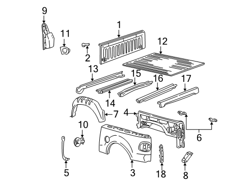 2002 Ford F-150 Front & Side Panels, Floor Fuel Door Diagram for F65Z-83405A26-AA