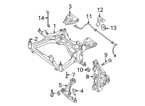 2008 Nissan Altima Front Suspension Components, Lower Control Arm, Stabilizer Bar Stopper-Insulator, Rebound RH Diagram for 54340-JA80A