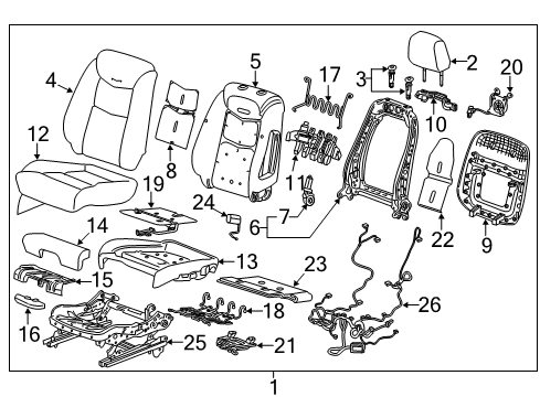 2021 Cadillac XT5 Driver Seat Components Seat Back Heater Diagram for 84601801