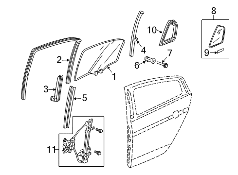 2008 Acura TL Rear Door Sash, Left Rear Door Center (Lower) Diagram for 72770-SEP-A01