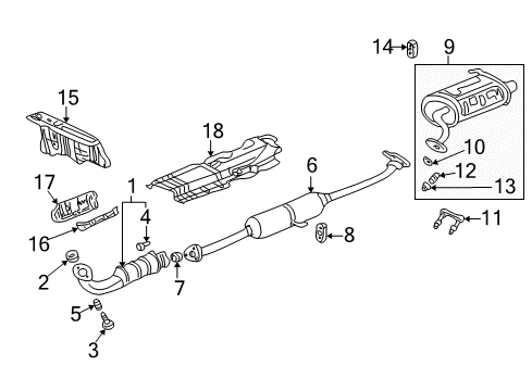 2004 Honda CR-V Exhaust Components Muffler Set, Exhuast Diagram for 18030-S9A-A02
