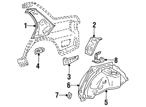 1994 Toyota Tercel Inner Structure - Quarter Panel Wheelhouse Diagram for 61608-16310