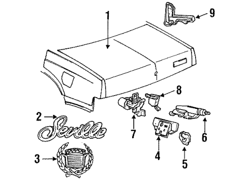 1988 Cadillac Seville Trunk Hinge Asm Rear Compartment Diagram for 20728029
