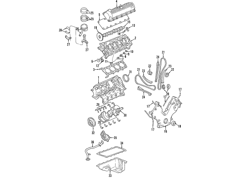 2000 Lincoln Navigator Engine Parts, Mounts, Cylinder Head & Valves, Camshaft & Timing, Oil Pan, Oil Pump, Crankshaft & Bearings, Pistons, Rings & Bearings Valve Cover Gasket Diagram for F7LZ-6584-AA