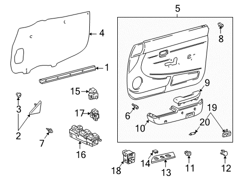 1998 Toyota Tacoma Front Door Armrest Base Diagram for 74234-35010-E0