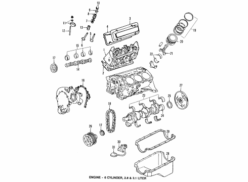 1993 Chevrolet Lumina Engine Parts, Mounts, Cylinder Head & Valves, Camshaft & Timing, Oil Pan, Oil Pump, Balance Shafts, Crankshaft & Bearings, Pistons, Rings & Bearings Valve-Exhaust Diagram for 52362958