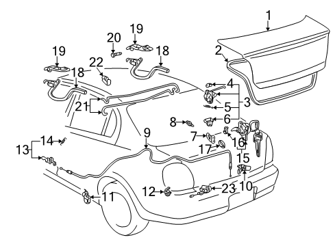 2001 Toyota Echo Trunk Lock Assembly Protector Diagram for 64631-16020