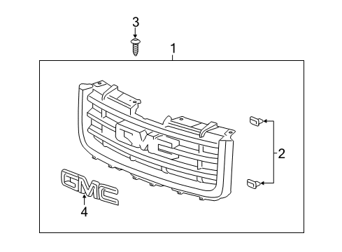 2012 GMC Sierra 1500 Grille & Components Grille, Note:Oval Pattern, For Use on Light Duty Models, Chrome; Diagram for 22767481