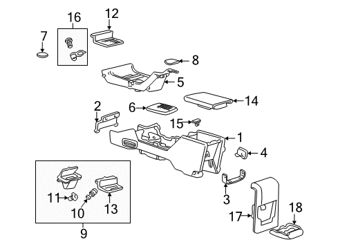2002 Mercury Mountaineer Front Console Cup Holder Diagram for 1L2Z-7813562-DAA