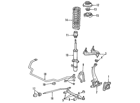 1995 Acura TL Front Suspension Components, Lower Control Arm, Upper Control Arm, Stabilizer Bar Shock Absorber Unit, Left Front Diagram for 51606-SW5-A02