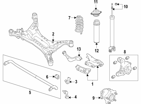 2020 Nissan Sentra Rear Suspension, Lower Control Arm, Stabilizer Bar, Suspension Components Insulator Assy-Mounting, Shock Absorber Diagram for 55320-6LB0B