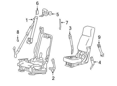 2007 Ford F-150 Front Seat Belts Retractor Assembly Buckle Diagram for 6L3Z-1861203-AB