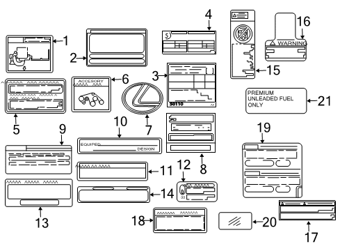 2006 Lexus GX470 Information Labels Plate, Rear Window Mark Diagram for 74542-60030