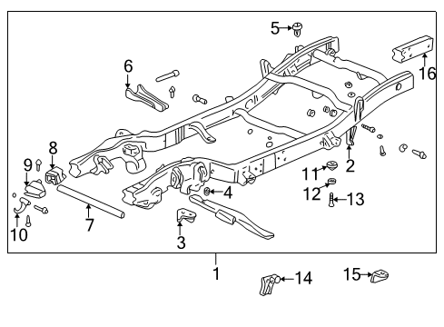 2000 Chevrolet Tahoe Frame & Components Radiator Support Mount Bracket Diagram for 12477747