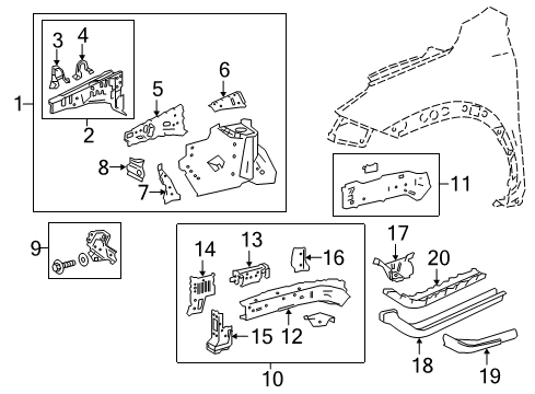 2021 Lexus NX300 Structural Components & Rails Front Rail End Diagram for 57107-42030