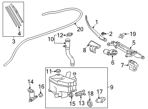 2015 Lexus LS460 Headlamp Washers/Wipers Windshield Wiper Arm Assembly, Left Diagram for 85221-50120