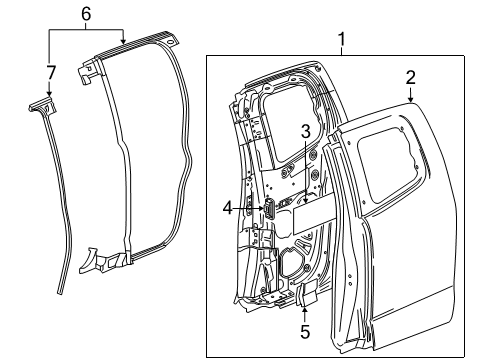 2019 GMC Canyon Rear Door & Components, Exterior Trim Door Shell Diagram for 23362964