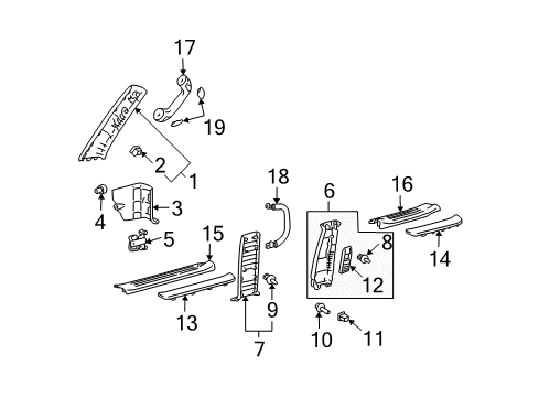 2008 Lexus GX470 Interior Trim - Pillars, Rocker & Floor Garnish, Center Pillar, LH Diagram for 62420-60050-A0