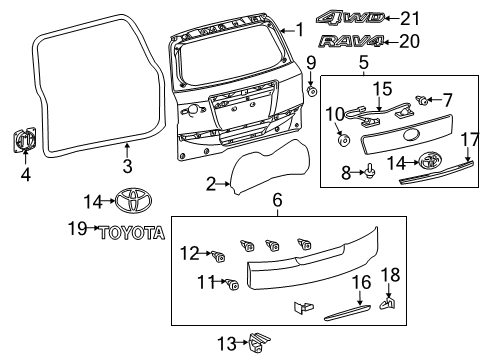 2010 Toyota RAV4 Back Door & Components, Exterior Trim Trim Cover Fastener Diagram for 76817-42030