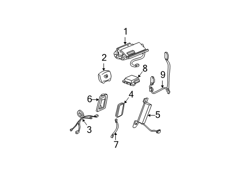 2002 Cadillac DeVille Air Bag Components Module, Inflator Restraint Side Sensor & Diagnostic Diagram for 9388260