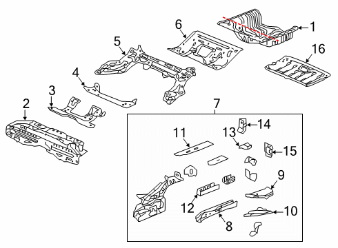 2019 Honda Civic Rear Body - Floor & Rails Bracket, R. RR. Bumper Beam Diagram for 65619-TGG-305ZZ