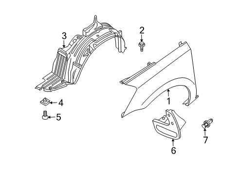 2005 Nissan Quest Fender & Components, Exterior Trim Protector-Front Fender, RH Diagram for 63842-CK000