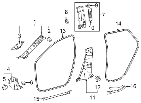 2020 Toyota Corolla Interior Trim - Pillars, Rocker & Floor Windshield Pillar Trim Diagram for 62220-12120-C1