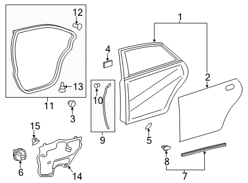 2015 Toyota Avalon Rear Door Front Weatherstrip Diagram for 67896-07010