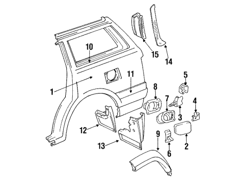 1991 Toyota Land Cruiser Quarter Panel & Components Lock Assembly Retainer Diagram for 77377-20030