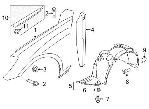 2017 Genesis G80 Fender & Components Front Wheel Guard Assembly, Right Diagram for 86812-B1000
