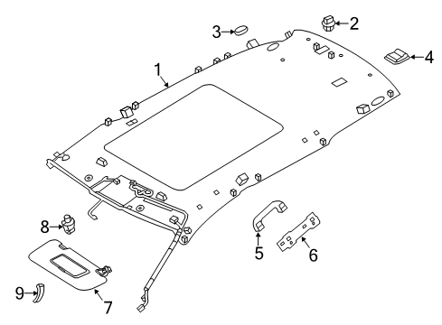 2017 Nissan Rogue Interior Trim - Roof Passenger Side Sun Visor Assembly Diagram for 96400-4BA1D