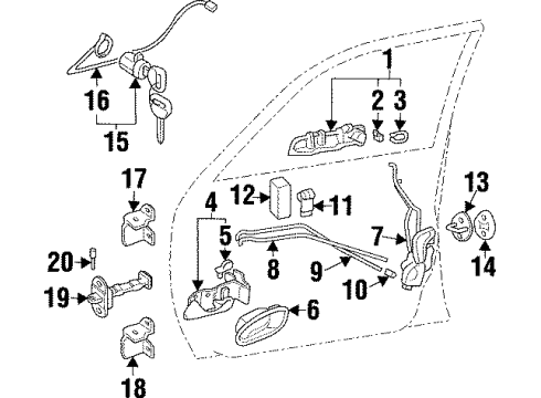 2001 Mitsubishi Mirage Door & Components Front Door Lower Hinge Diagram for MB574274