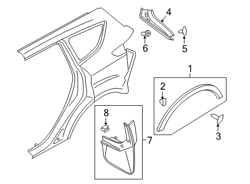 2017 Ford Escape Exterior Trim - Quarter Panel Mud Guard Diagram for DJ5Z-16A550-BA