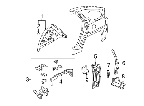 2006 Buick Rendezvous Inner Structure - Quarter Panel Outer Pillar Diagram for 10425798