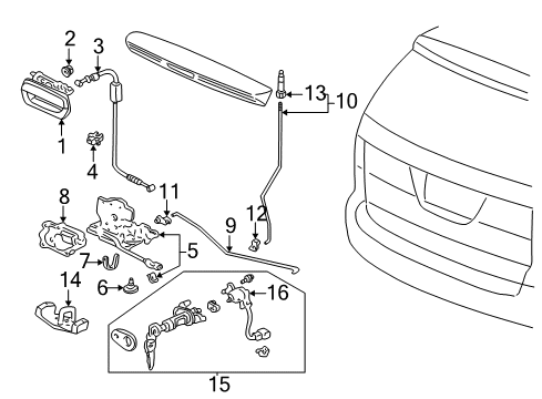 2004 Honda Odyssey Lift Gate Handle Assy., Tailgate *NH638M* (STARLIGHT SILVER METALLIC) Diagram for 74810-S0X-A11ZH