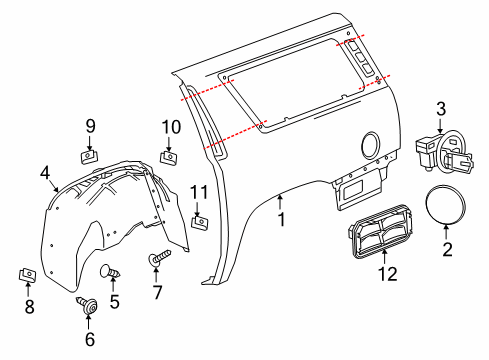 2018 Chevrolet Suburban Quarter Panel & Components Wheelhouse Liner Diagram for 23264145