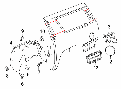 2018 GMC Yukon XL Quarter Panel & Components Wheelhouse Liner Diagram for 22806446