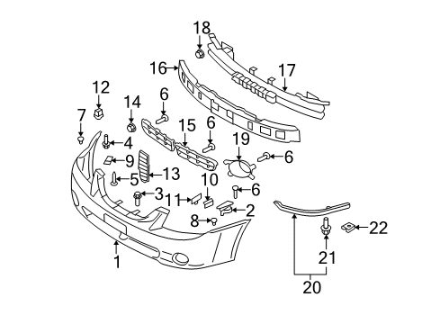 2005 Kia Spectra5 Bumper & Components, Exterior Trim RETAINER-Front Bumper S Diagram for 865912F001