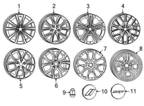 2021 Dodge Durango Wheels, Covers & Trim ALUMINUM Diagram for 7AR61LS1AA