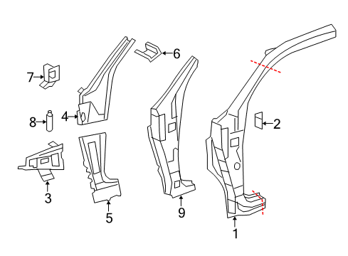 2021 Toyota Tundra Hinge Pillar Inner Hinge Pillar Extension Diagram for 61164-0C020