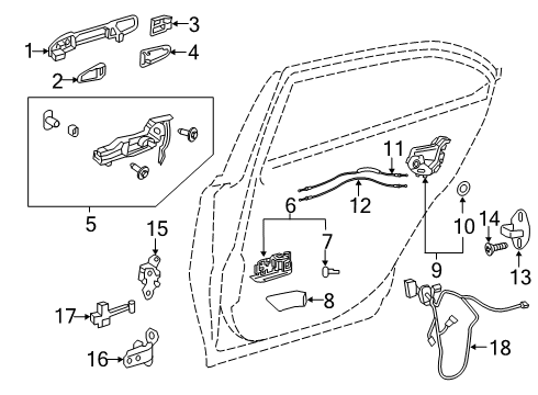 2019 Toyota Avalon Rear Door - Lock & Hardware Opener Cable Diagram for 69730-07020